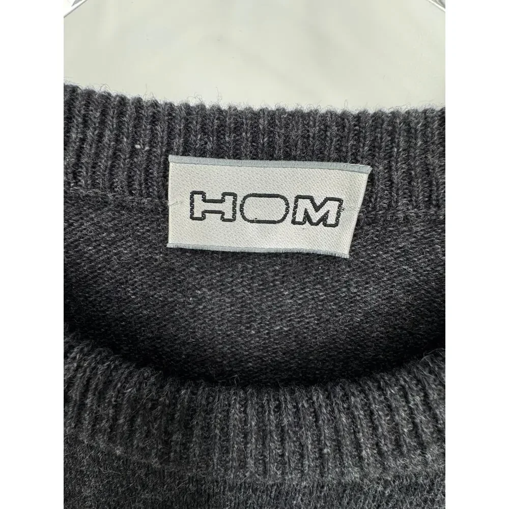 HOM sweater XL lambswool crew pullover equestrian horse chariot Italy gray white